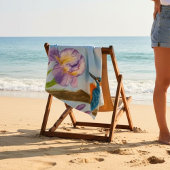 Watercolor Kingfisher with Purple Irises Strandtuch