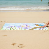 Watercolor Kingfisher with Purple Irises Strandtuch