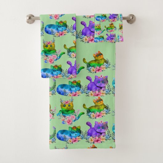 Watercolor Kitten Muster ,Kitten Eigentümer Badhandtuch Set (Insitu)