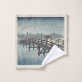 Watercolor Kittens & Japanese Rain Print Parody Waschlappen