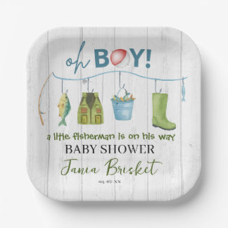 Watercolor Kleiner Fischer auf dem Weg Baby Shower Pappteller