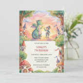 Watercolor Knight Dragon Fairytale Birthday Party Einladung (Stehend Vorderseite)