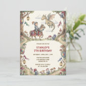 Watercolor Knight Dragon Fairytale Boy Birthday Einladung (Stehend Vorderseite)