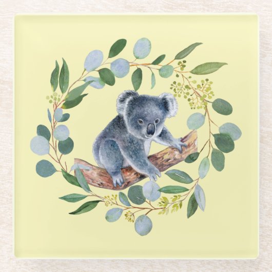 Watercolor Koala und Eukalyptus Wreath Glasuntersetzer (Vorderseite)