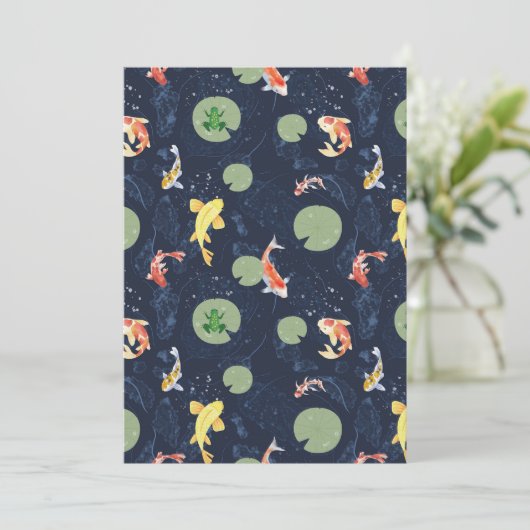 Watercolor Koi Fish Pond Seamless Pattern Einladung (Stehend Vorderseite)