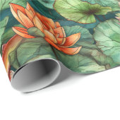 Watercolor Koi und Water Lilies Wrapping Paper Geschenkpapier (Rolleneckpunkt)