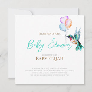 Watercolor Kolibri und Ballons Baby Shower Einladung