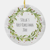 Watercolor-Kranz auf Foto für Holzfüßler Keramik Ornament (Hinten)