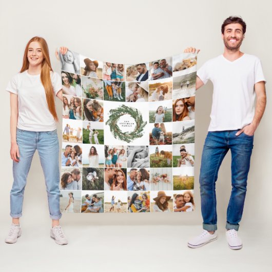 Watercolor Kranz elegante 38 Foto moderne Familie Fleecedecke (Beispiel)