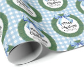 Watercolor Kranz mit Blue Bow Weihnachten Geschenkpapier (Rolleneckpunkt)