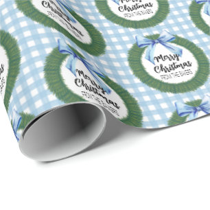 Watercolor Kranz mit Blue Bow Weihnachten Geschenkpapier