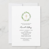 Watercolor Kranz und Goldkreuz Einladung (Vorderseite)