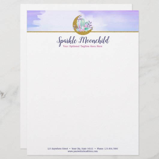 Watercolor-Kristalle u. Goldsichelförmige Briefbogen (Vorne/Hinten)