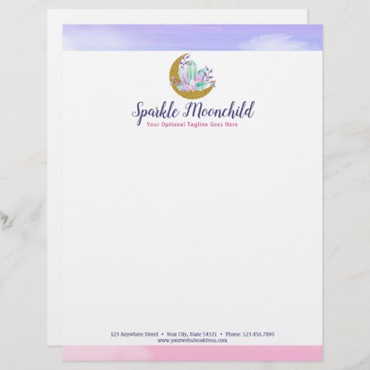 Watercolor-Kristalle u. Goldsichelförmige Briefbogen (Vorne/Hinten)