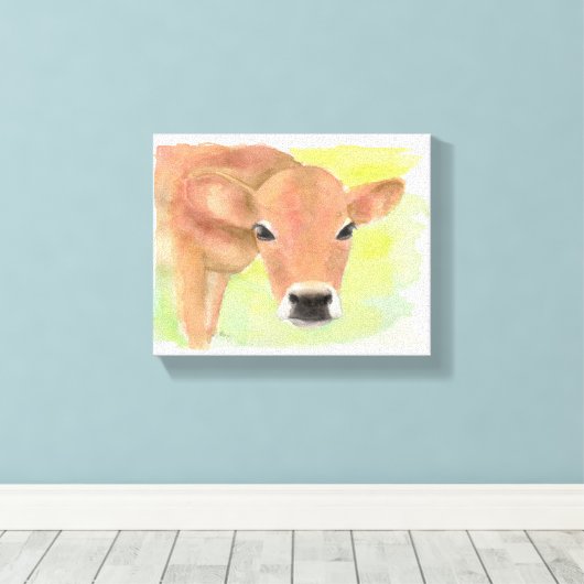 Watercolor Kuh Wrapped Canvas Leinwanddruck (Insitu (Holzboden))