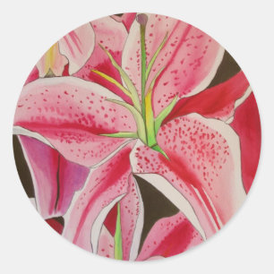 Watercolor-Kunst-Blume Lilie des Stargazer rosa Runder Aufkleber