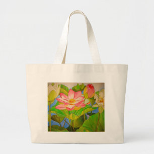 Watercolor-Kunstmalerei Wasserlilie des Lotos rosa Jumbo Stoffbeutel