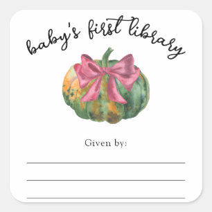 Watercolor-Kürbis-Schleife Baby-Shower-Exlibris Quadratischer Aufkleber