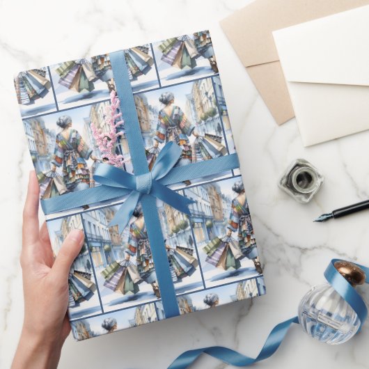 Watercolor-Ladenbesitzerin mit Taschen Geschenkpapier (Schenken)