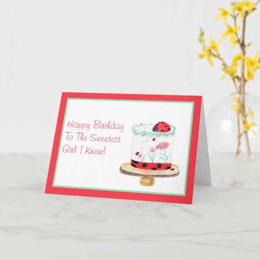 Watercolor Lady Bug Cake Happy Birthday Karte (Gelbe Blume)