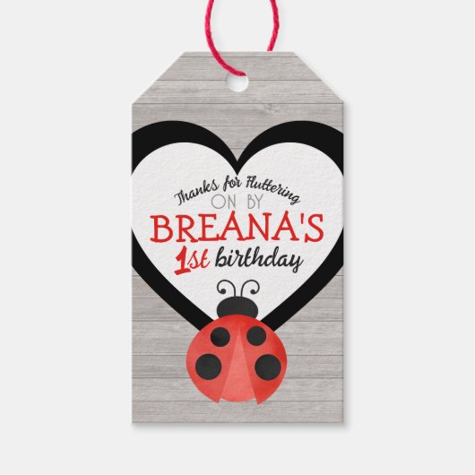 Watercolor Ladybug auf Wood Birthday Gefallen Geschenkanhänger (Vorderseite)