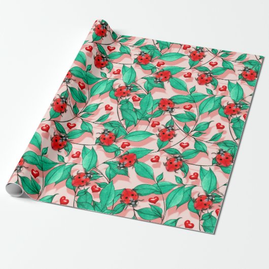 Watercolor Ladybugs Wrapping Paper Geschenkpapier (Ungerollt)
