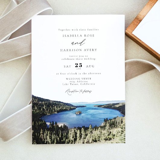 Watercolor Lake Tahoe Nationalpark Wedding Einladung