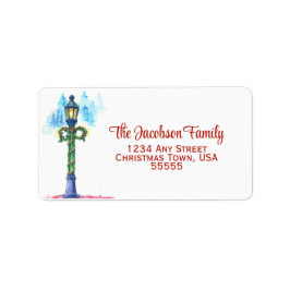 Watercolor Lamp Post Weihnachten Große Rücksendead Adressaufkleber