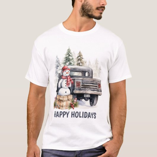 Watercolor Land Weihnachtswagen hinzufügen Text T-Shirt (Vorderseite)