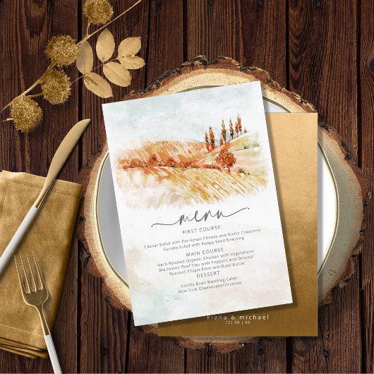 Watercolor Landscape Wedding Menü Herbst ID786