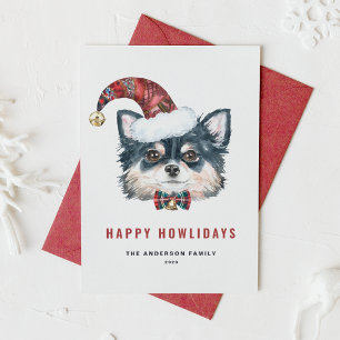 Watercolor Langhaar Chihuahua Frohe Howlidays Feiertagskarte
