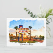 Watercolor Las Vegas Sign Wedding Einladung (Stehend Vorderseite)