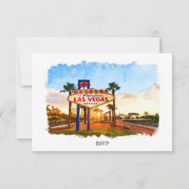 Watercolor Las Vegas Sign Wedding RSVP Karte