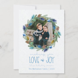 Watercolor-Laub-Pfau-Federwreath-Foto Feiertagskarte