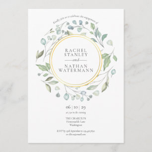 Watercolor Laurel Garland Gold Engagement Party Einladung