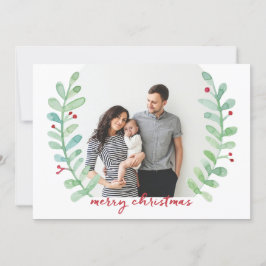 Watercolor Laurel Wreath Frohe Weihnachtszeit Foto Feiertagskarte