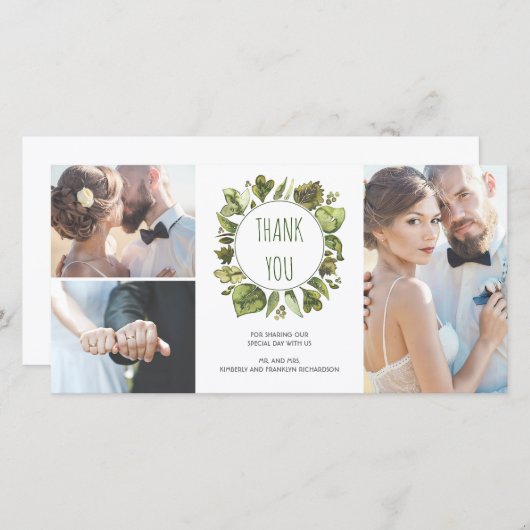 Watercolor Laurel Wreath Greenerenery Vielen Dank Dankeskarte (Vorne/Hinten)