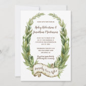 Watercolor Laurel Wreath Scroll Banner Hochzeit Einladung (Vorderseite)