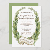 Watercolor Laurel Wreath Scroll Banner Hochzeit Einladung (Vorne/Hinten)