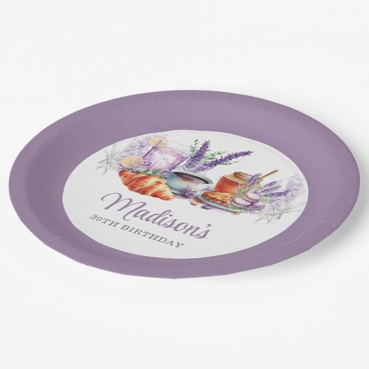 Watercolor Lavendel Brunch Brunch Custom Pappteller (Schrägansicht)