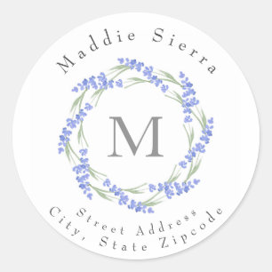 Watercolor Lavendel Wreath Classic Round Sticker