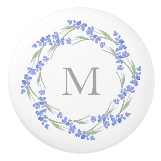 Watercolor Lavendel Wreath Keramikknauf (Vorderseite)