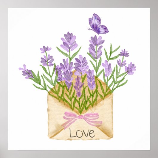 Watercolor Lavender Bouquet in Envelope Poster (Vorne)