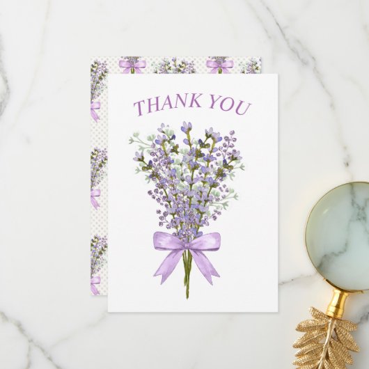 Watercolor Lavender Bouquet Vielen Dank Dankeskarte (Vorderseite/Rückseite Beispiel)