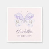 Watercolor Lavender Butterfly 1st Birthday Party  Serviette (Vorderseite)