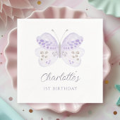 Watercolor Lavender Butterfly 1st Birthday Party Serviette