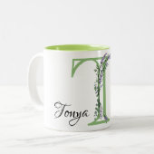 Watercolor Lavender Eucalyptus monogramm Buchstabe Zweifarbige Tasse (Vorderseite Links)