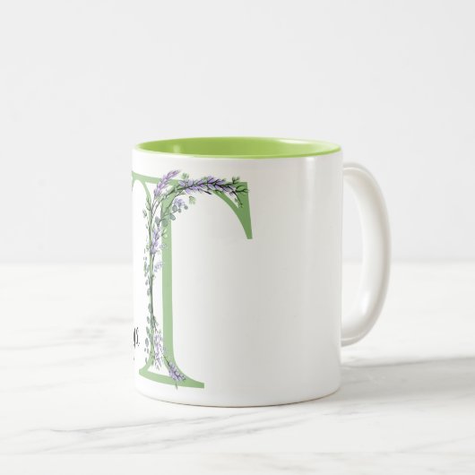 Watercolor Lavender Eucalyptus monogramm Buchstabe Zweifarbige Tasse (VorderseiteRechts)