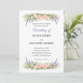 Watercolor Lavender Eucalyptus Rose Wedding Einladung (Stehend Vorderseite)