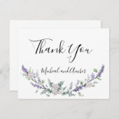 Watercolor Lavender Eucalyptus white roses Dankeskarte (Vorne/Hinten)